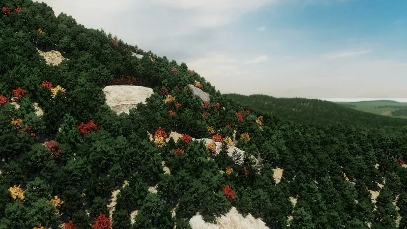 북악산의 능선과 산세를 담은 게임 화면.
