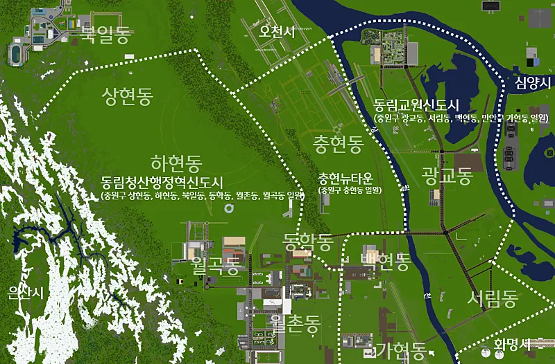 23, 동림리뉴얼 — 청산도 동림시 북부지역 신도시 계획도.