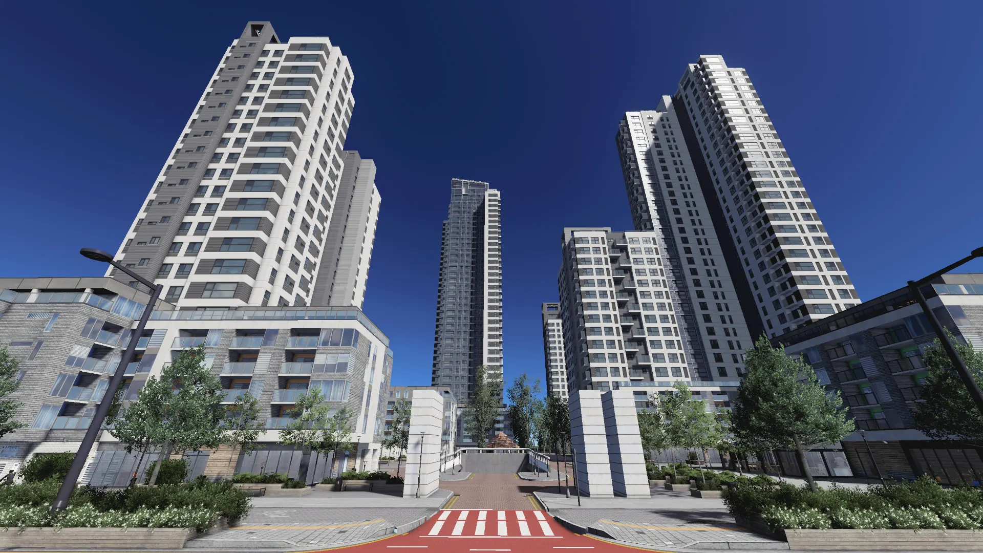 654세대 규모의 송도식 시범단지. 타워동과 포디움, 통경축을 실험한 첫 블록이다.
