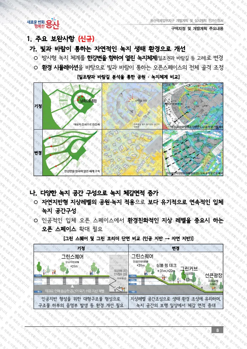 관보 형식으로 편집된 도시개발계획 공람 자료의 한 면. 배치도와 항목별 수치가 빼곡히 정리되어 있다.